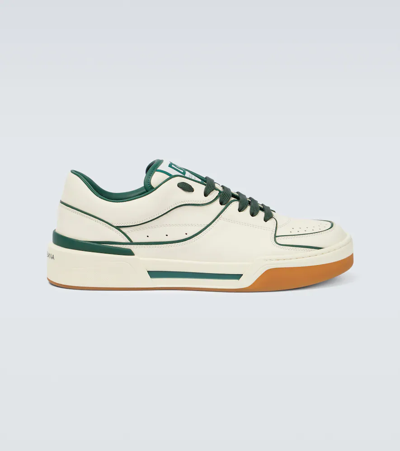 Shop Dolce & Gabbana New Roma Leather Sneakers In Bianco Nat/verde