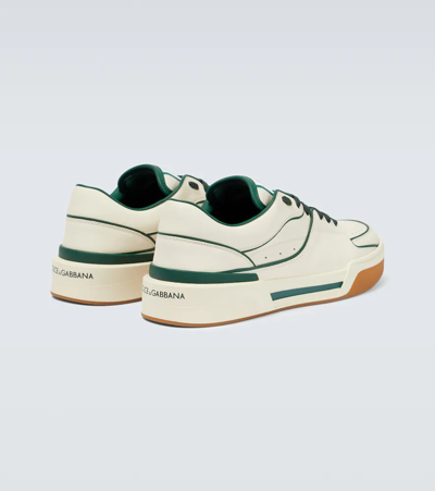 Shop Dolce & Gabbana New Roma Leather Sneakers In Bianco Nat/verde