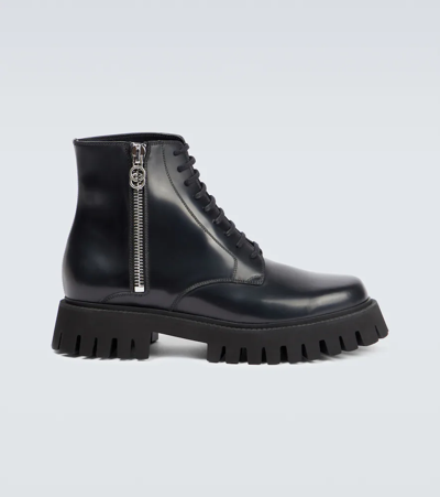 Shop Gucci Lace-up Leather Ankle Boots In Black