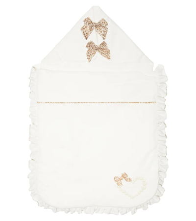 Shop Monnalisa Baby Ruffled Cotton Sleeping Bag In Panna Maculato