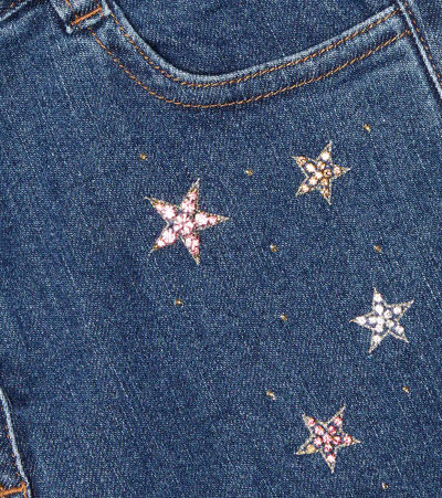 Il Gufo Embroidered Flared Jeans In Denim Blue/bubble Pink
