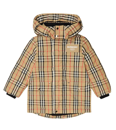 Shop Burberry Vintage Check Down Coat In Archive Beige Ip Chk