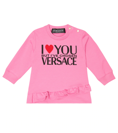 Shop Versace Baby I Love You Sweatshirt Dress In Pink Lemonade+nero