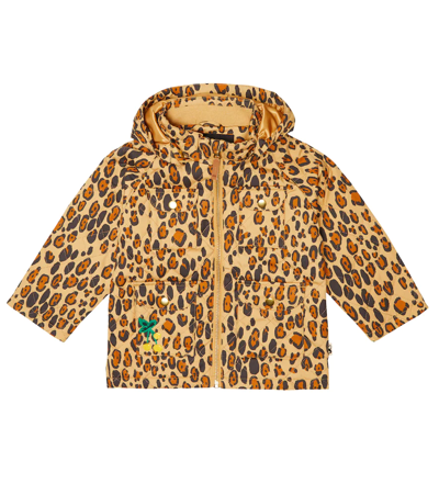 Shop Mini Rodini Leopard-print Quilted Jacket In Brown