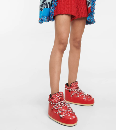 Alanui X Moon Boot Bandana-print Snow Boots In Red Multicolor