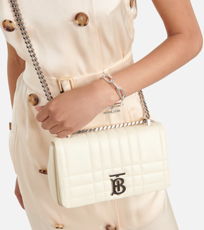 Shop Burberry Lola Small Leather Shoulder Bag In Pale Vanilla