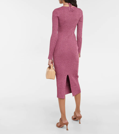 Shop Jonathan Simkhai Danika Ribbed-knit Midi Dress In Mulberry Multi