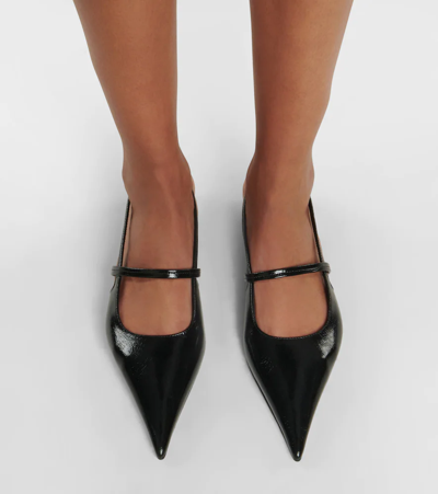 Shop Totême The Sharp Leather Slingback Flats In Black