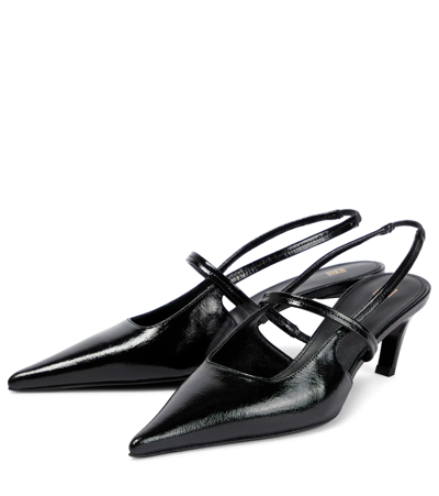 Shop Totême The Sharp Leather Slingback Pumps In Black