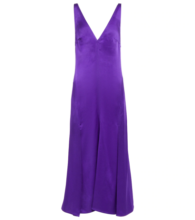 Shop Victoria Beckham Satin Midi Dress In Bright Purple