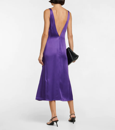 Shop Victoria Beckham Satin Midi Dress In Bright Purple