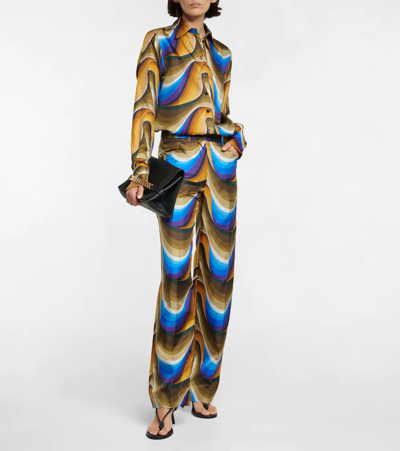 Shop Victoria Beckham Silk Straight Pants In Psychedelic Wave - Blue