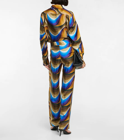 Shop Victoria Beckham Silk Straight Pants In Psychedelic Wave - Blue