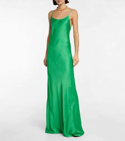 Victoria Beckham Satin Open-back Maxi Slip Dress In Emerald