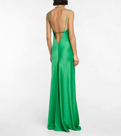 Victoria Beckham Satin Open-back Maxi Slip Dress In Emerald
