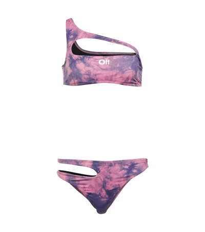 Shop Off-white Tie-dye Cutout Bikini In Pink Blue
