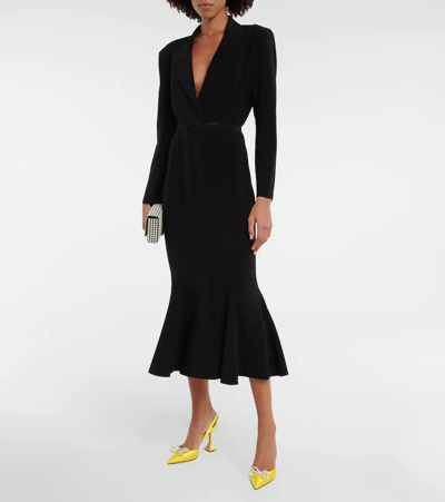 Shop Norma Kamali Belted Jersey Fishtail Midi Dress In Black