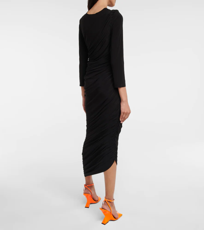 Shop Norma Kamali Diana Ruched Jersey Midi Dress In Black