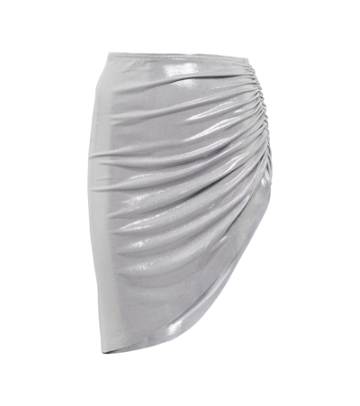 Shop Norma Kamali Asymmetric Ruched Lamé Miniskirt In Silver