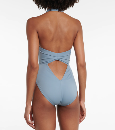 Shop Norma Kamali Crossover Mio Swimsuit In Soft Blue