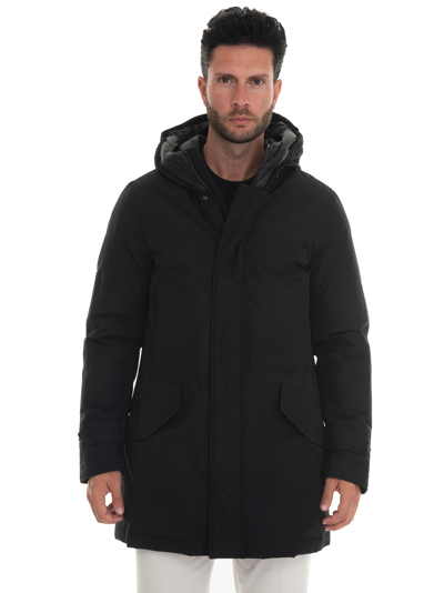 Shop Woolrich Polar High Collar Parka Hooded Jacket Black  Man