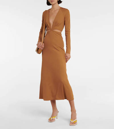 Shop Christopher Esber Cutout Midi Dress In Tan