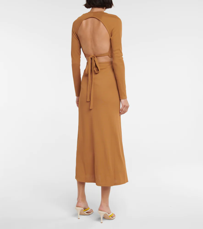 Shop Christopher Esber Cutout Midi Dress In Tan