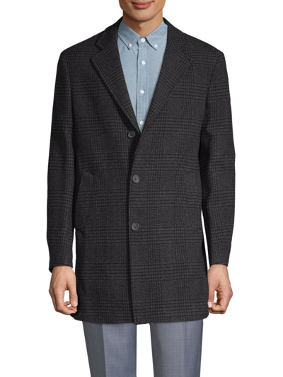 Shop Saks Fifth Avenue Made In Italy Men's Tonal Plaid Double-faced Coat In Black
