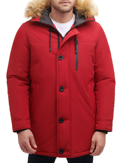 Shop Guess Men's Faux Fur Hooded Parka In Red