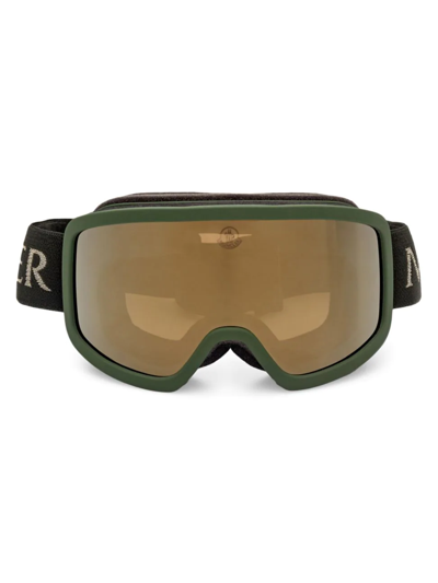 Shop Moncler Men's Terrabeam Goggles In Matte Army Green Gold Mirror