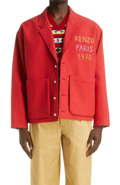 Kenzo Men's Mixed Pinstripe Denim Workwear Jacket