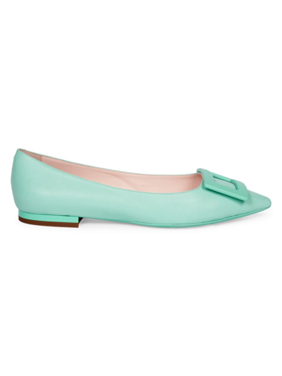 Shop Roger Vivier Women's Gommettine Leather Flats In Harmony Green