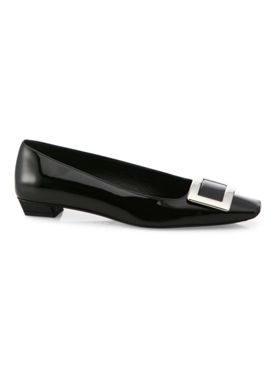 Shop Roger Vivier Women's Belle Vivier Patent Leather Mid-heel Flats In Black