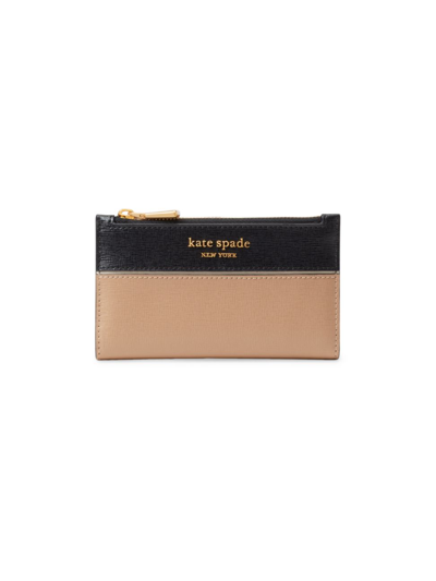 Shop Kate Spade Women's Morgan Colorblocked Saffiano Leather Small Slim Bifold Wallet In Cafe Mocha
