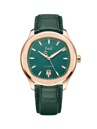 Shop Piaget Women's  Polo 18k Rose Gold & Alligator Leather Date Watch In Green