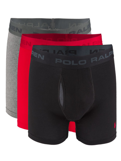 Shop Polo Ralph Lauren Men's Logo Elastic Waistband Boxer Briefs, Pack Of 3 In Black Red Grey
