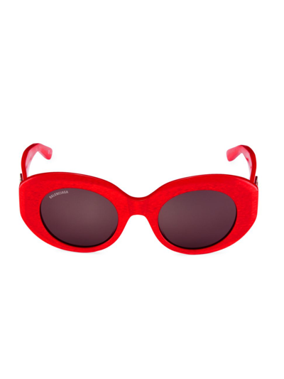 Shop Balenciaga Women's Rive Gauche 52mm Oval Sunglasses In Red