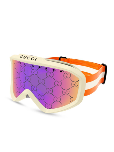 Shop Gucci Men's Ssima Mirrored Mask Injection Ski Goggles In Ivory