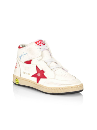 Shop Golden Goose Kid's High-top Sky Star Sneakers In White Red