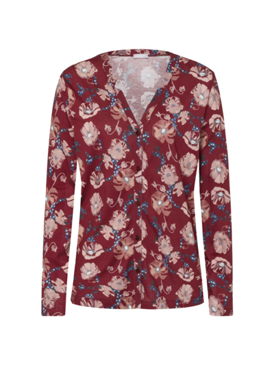 Shop Hanro Women's Sleep & Lounge Long-sleeve Button Front Jersey Shirt In Floral Joy