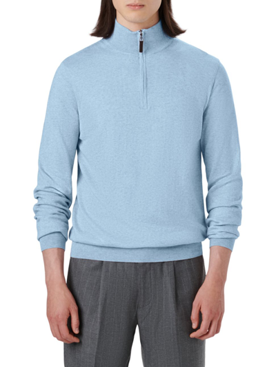 Shop Bugatchi Men's Cotton-cashmere Half-zip Sweater In Riviera