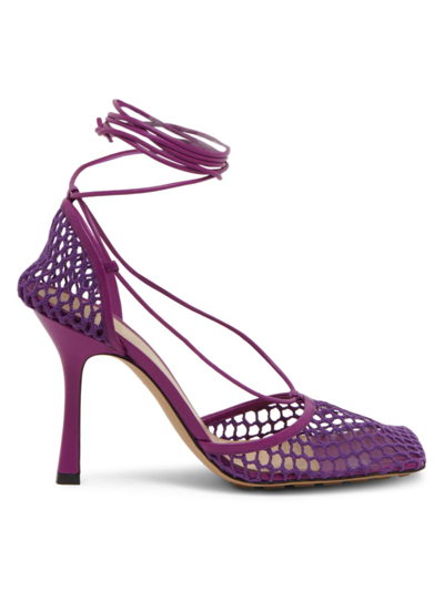 Shop Bottega Veneta Stretch Square-toe Ankle-strap Mesh Pumps In Venom