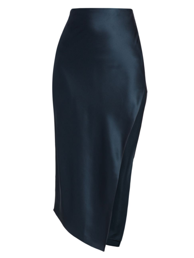 Shop The Sei Women's Bias Asymmetric Silk Satin Skirt In Night