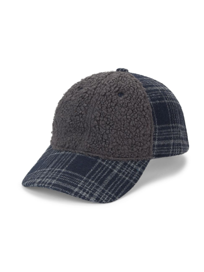 Shop Saks Fifth Avenue Men's Collection Sherpa Plaid Baseball Hat In Gunmetal