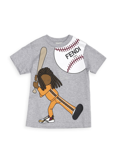 Shop Fendi Little Boy's Baseball Graphic T-shirt In Grey