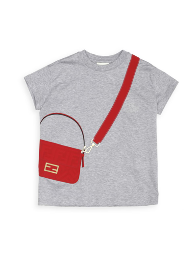 Shop Fendi Little Girl's Trompe L'oeil Bag Graphic T-shirt In Grey