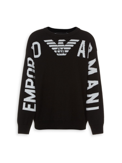 Shop Emporio Armani Little Boy's & Boy's Eagle Logo Crewneck Sweater In Black