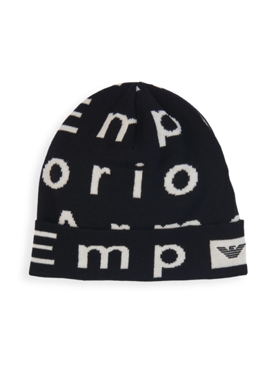 Shop Emporio Armani Little Boy's & Boy's Logo Knit Wool Hat In Black