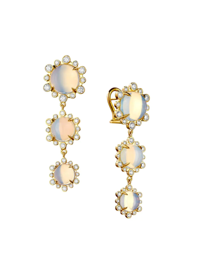 Shop Syna Women's Mogul 18k Yellow Gold, Moon Quartz, & Diamond Triple-drop Earrings