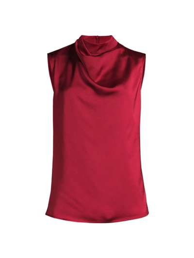 Shop Misook Women's Sleeveless Draped Mockneck Crepe De Chine Blouse In Scarlet Red